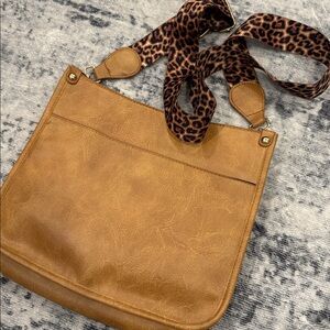 Tan Faux Leather Bag with Leopard Strap